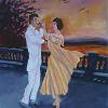 *3 Let's Dance; A couple in evening dress is dancing on a terrace as the sun goes down. Acrylic on Canvas 36 x 24