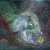 Dog Star; Abstract painting of a space nebula that resembles a dog playing with a ball...18h x 24w