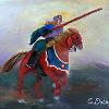 Knight's Charge; a knight is charging with his lance..Acrylic on Canvas 16h x 20w