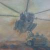 Mom, I'm Hungry: Original Acrylic Painting: "Mom, I'm Hungary..." 18h x 24w Helicopter refueling a tank
