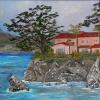 Shell Beach Cliff House 24 x 36 Acrylic on Canvas pink house overlooking the cliffs at Shell Beach, California